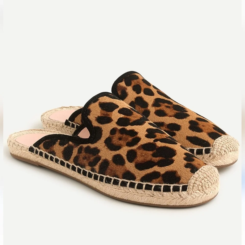 J. Crew Leopard Print Espadrille Mules in Brown and Black